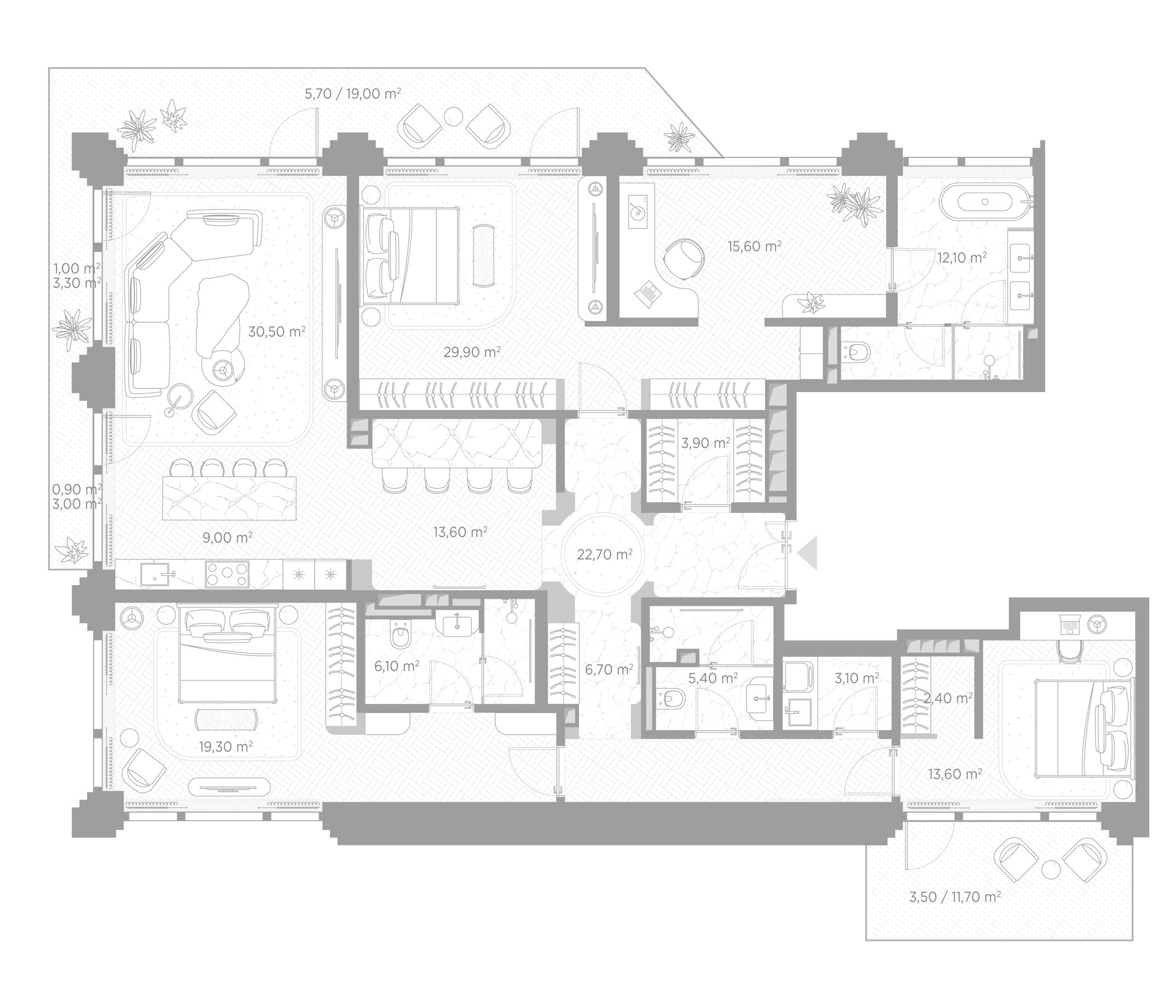 3-комн., 194.7 м², 6/7 этаж, ЖК «Николь»
