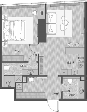 2-комн., 60.9 м², 42/90 этаж, ЖК «ОНЕ»