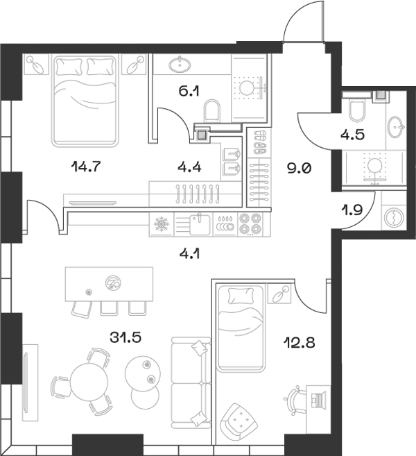 3-комн., 88.3 м², 2/18 этаж, ЖК «SHIFT»