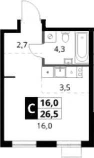 Студия, 26.5 м², 12/18 этаж, ЖК «1-й Ясеневский»