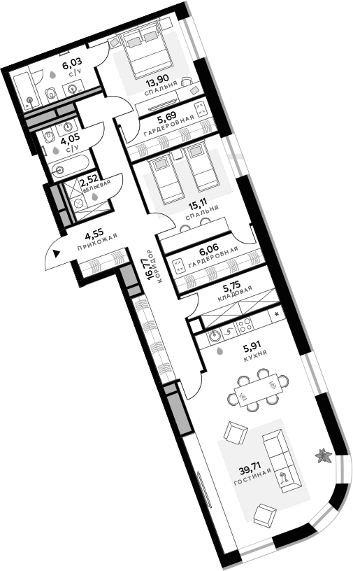3-комн., 126.05 м², 1/11 этаж, ЖК «СберСити»