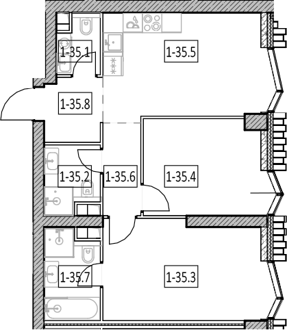 3-комн., 60.6 м², 4/57 этаж, ЖК «Айс Тауэрс»