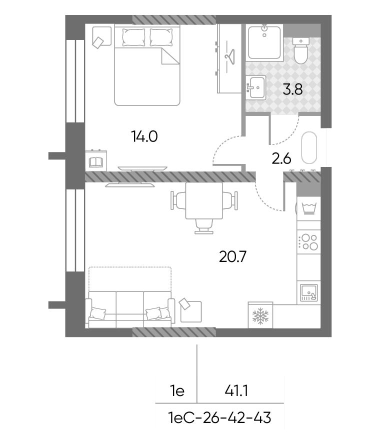 2-комн., 41.1 м², 43/43 этаж, ЖК «ЗилАрт»