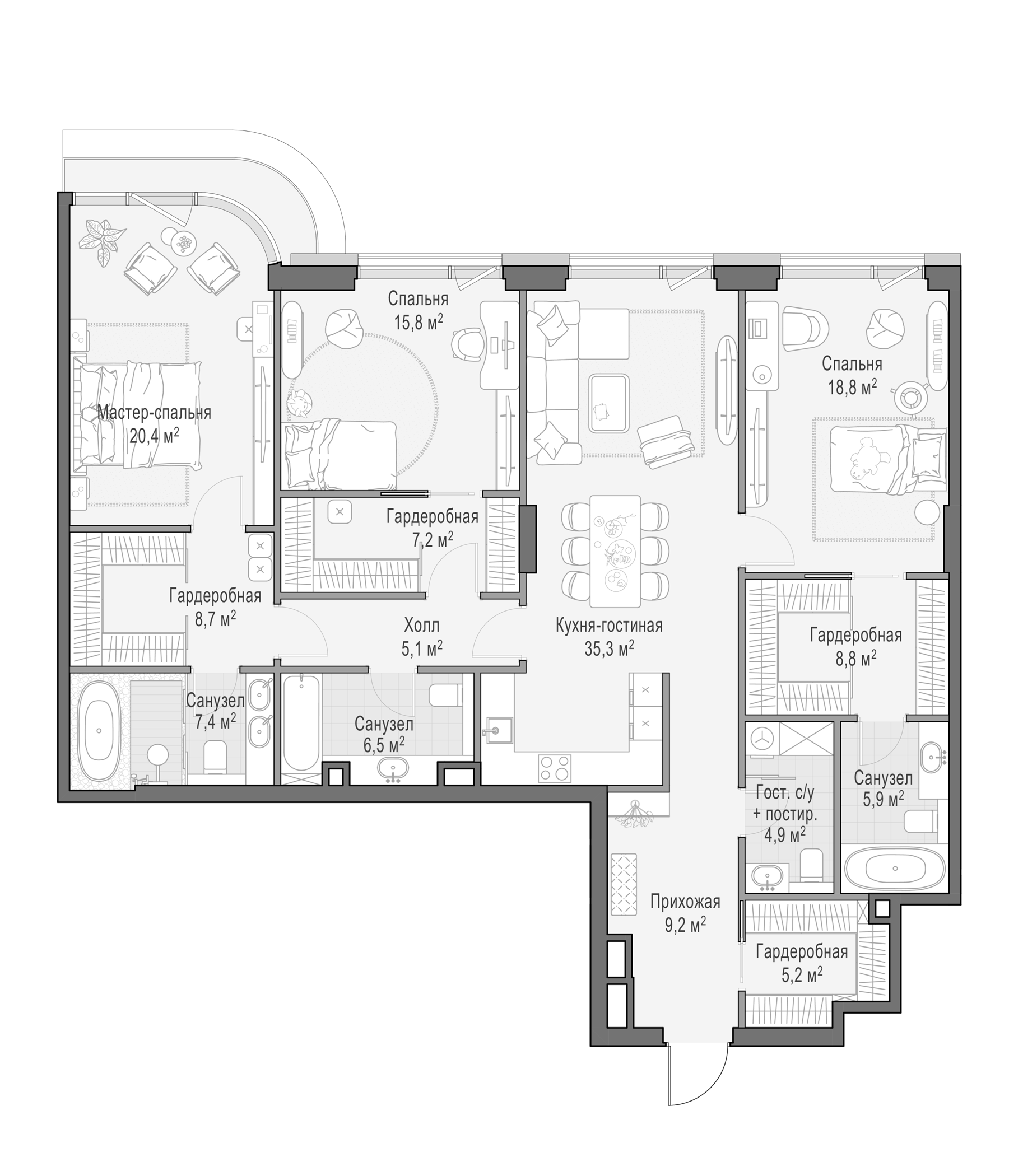 4+ комнаты, 161.2 м², 3/8 этаж, ЖК «Дом Палашевский 11»