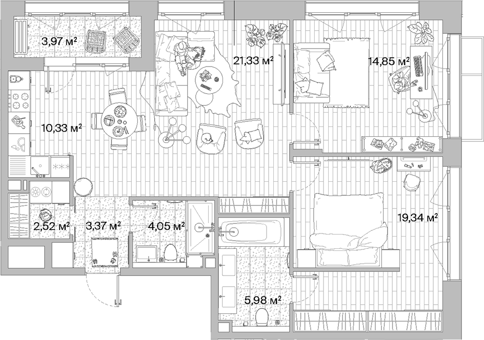 3-комн., 81.76 м², 2/8 этаж, ЖК «МЫС»
