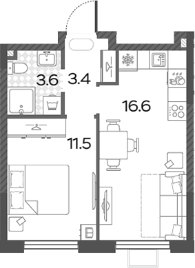 2-комн., 34.1 м², 24/24 этаж, ЖК «Лучи»