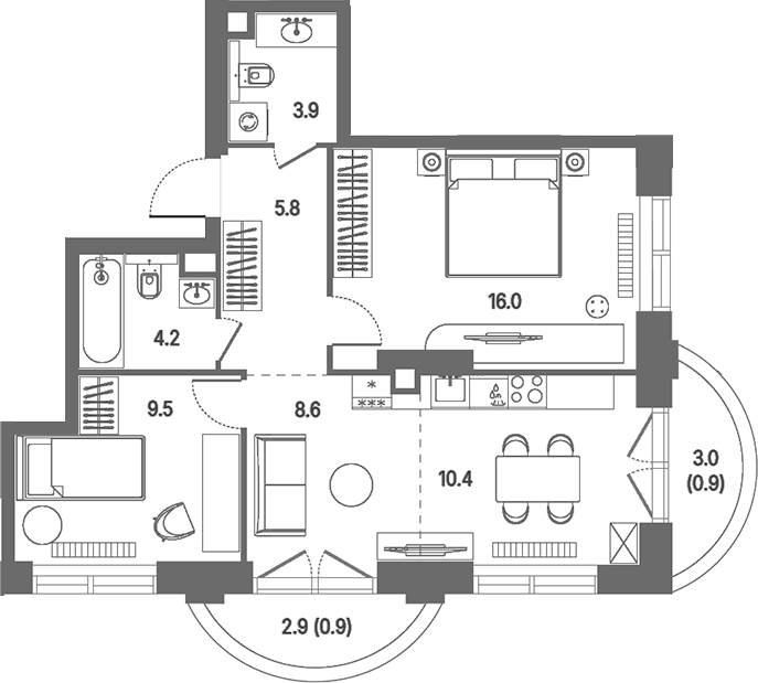 3-комн., 62.5 м², 10/22 этаж, ЖК «КОД Сокольники»