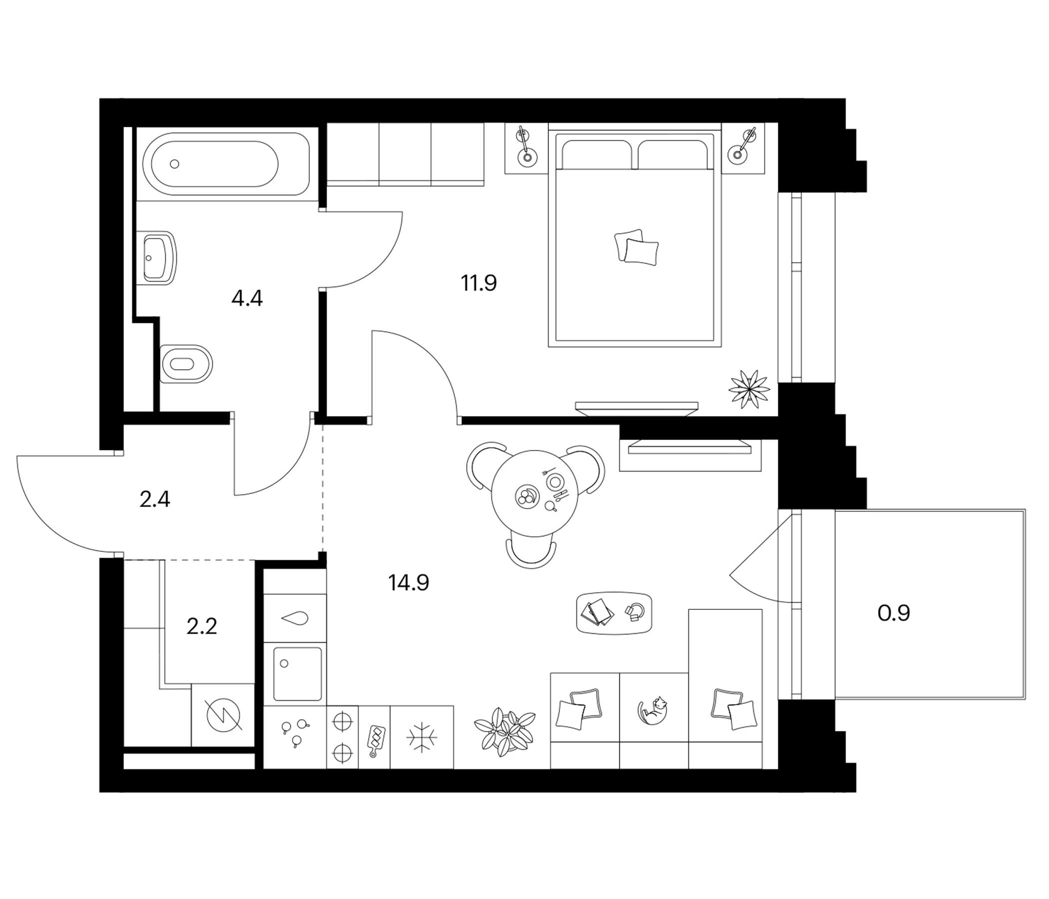 1-комн., 35.8 м², 3/28 этаж, ЖК «Зеленый парк»