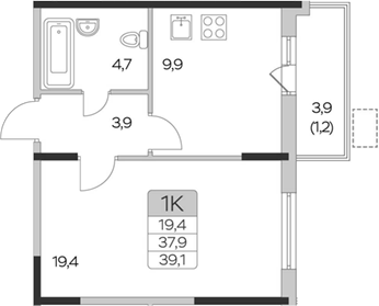 1-комн., 37.9 м², 7/9 этаж, ЖК «Пироговская ривьера. Мытищи»