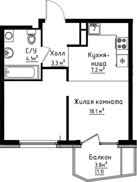 Студия, 32.7 м², 8/8 этаж, ЖК «Коллекция»