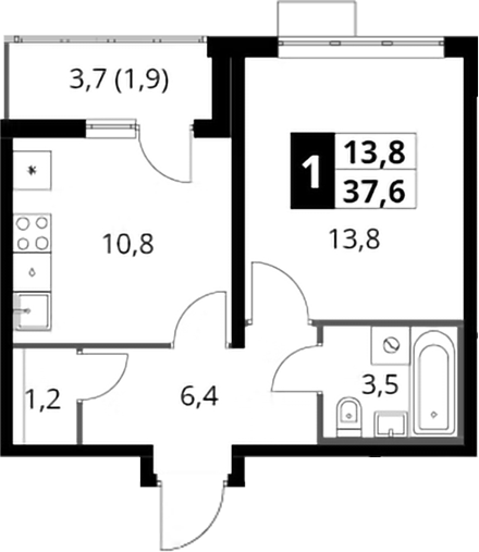 1-комн., 35.7 м², 6/22 этаж, ЖК «Южная Битца»