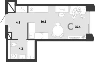 Студия, 25.6 м², 9/38 этаж, ЖК «Страна.Заречная»