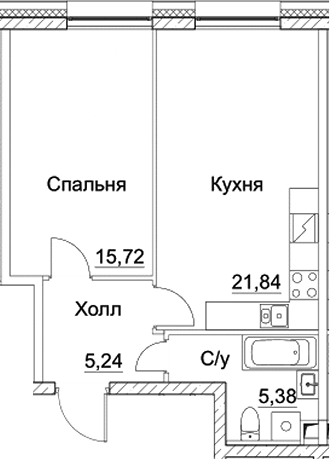 2-комн., 48.18 м², 24/28 этаж, ЖК «СЕЗАР СИТИ»