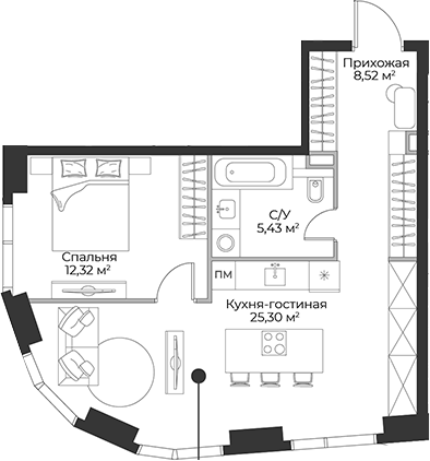 2-комн., 51.57 м², 8/27 этаж, ЖК «Гранд Фили»