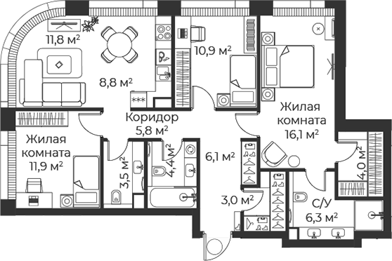 4-комн. Веер