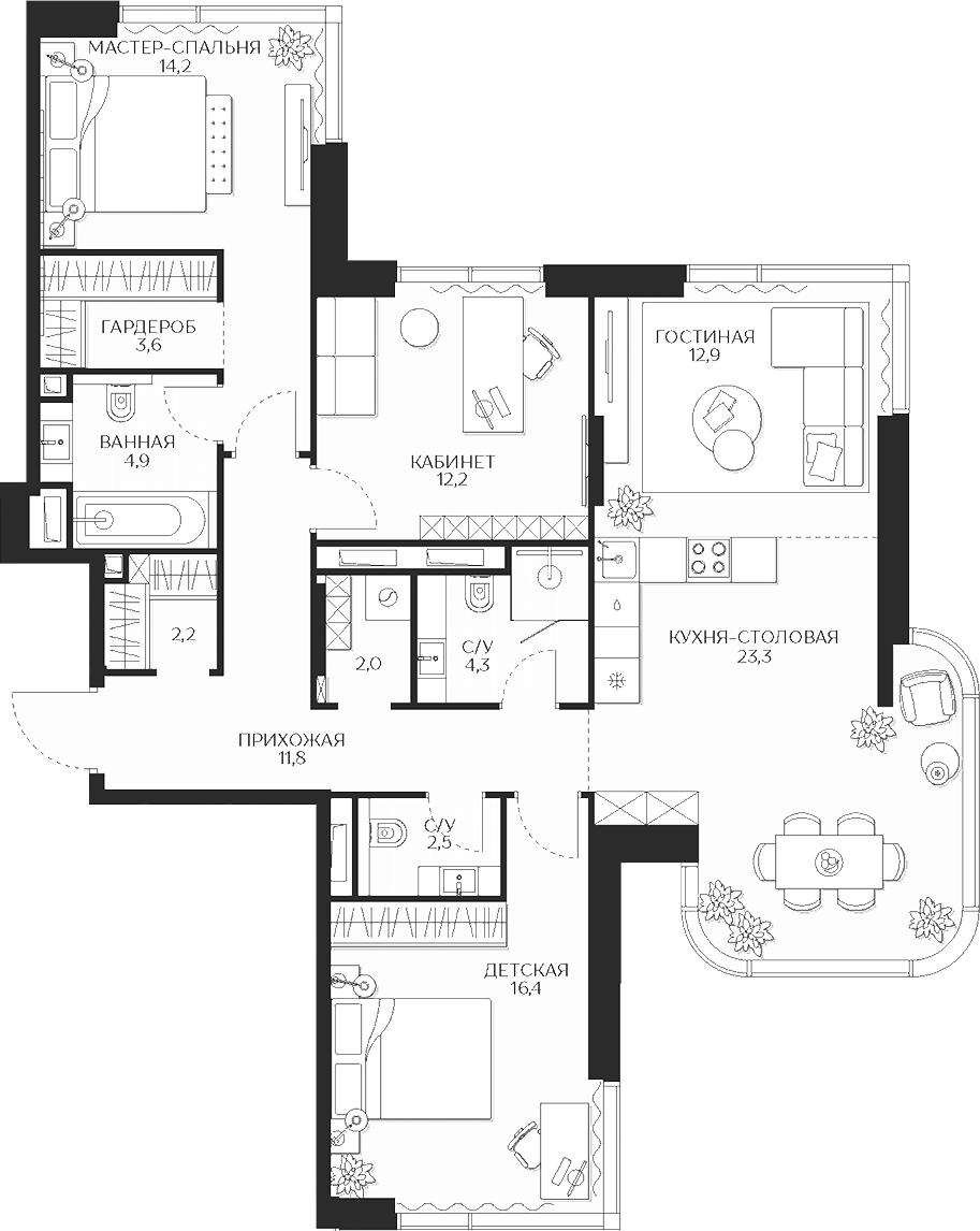 4+ комнаты, 110.3 м², 10/12 этаж, ЖК «Кутузов Сити»