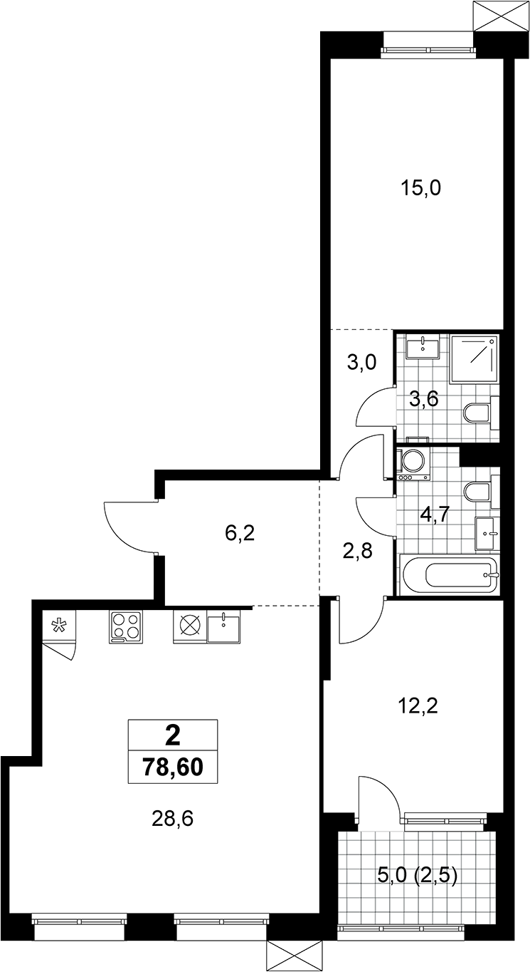 3-комн., 76.1 м², 8/8 этаж, ЖК «Дзен-кварталы»