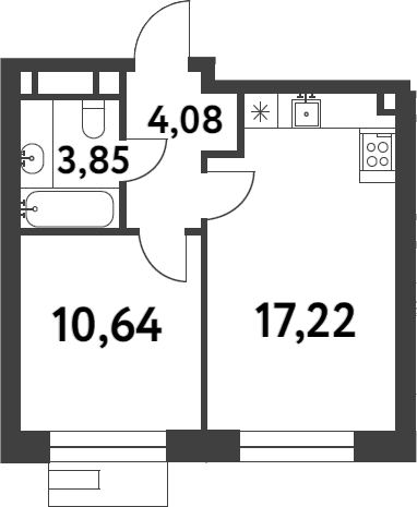 1-комн., 35.79 м², 6/16 этаж, ЖК «Смарт Гарден»