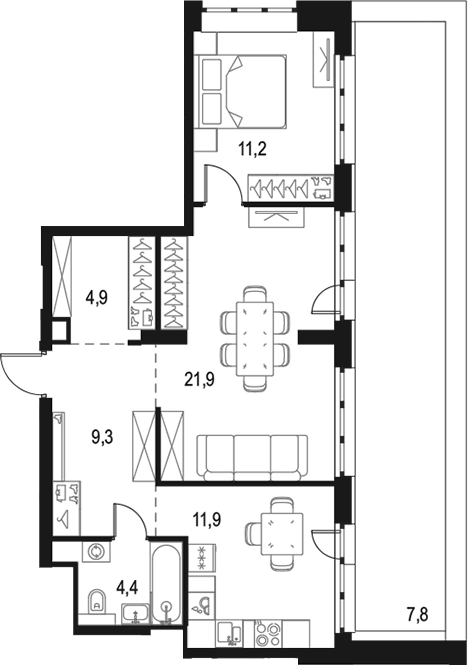 2-комн., 63.6 м², 12/50 этаж, ЖК «Левел Южнопортовая»