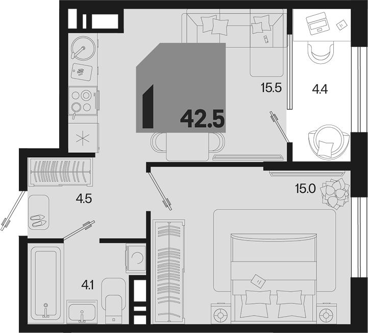 1-комн. квартира, 39.1 м² в ЖК Первое место — фото 2