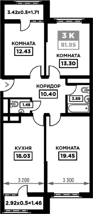 3-комн. квартира, 78.78 м² в ЖК Сердце — фото 2