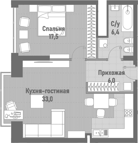 2-комн., 62.9 м², 11/15 этаж, ЖК «Ренессанс»