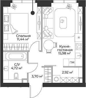2-комн., 38.76 м², 9/27 этаж, ЖК «Гранд Фили»