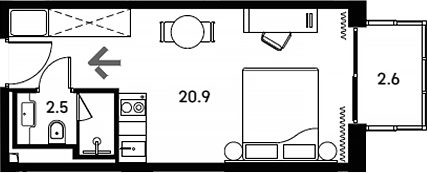 Студия, 23.4 м², 21/23 этаж, ЖК «Аквилон Сигнал»