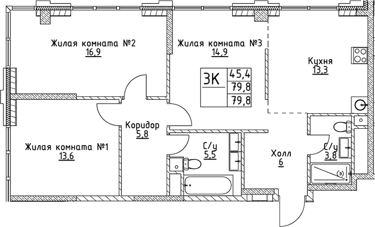 3-комн. ВЭРИ на Миклухо-Маклая