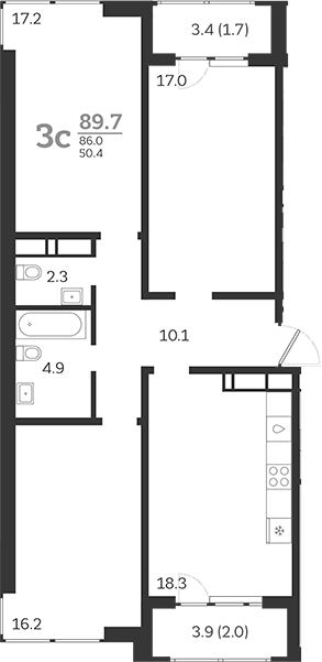 4-комн. квартира, 86 м² в ЖК Все Свои VIP — фото 3