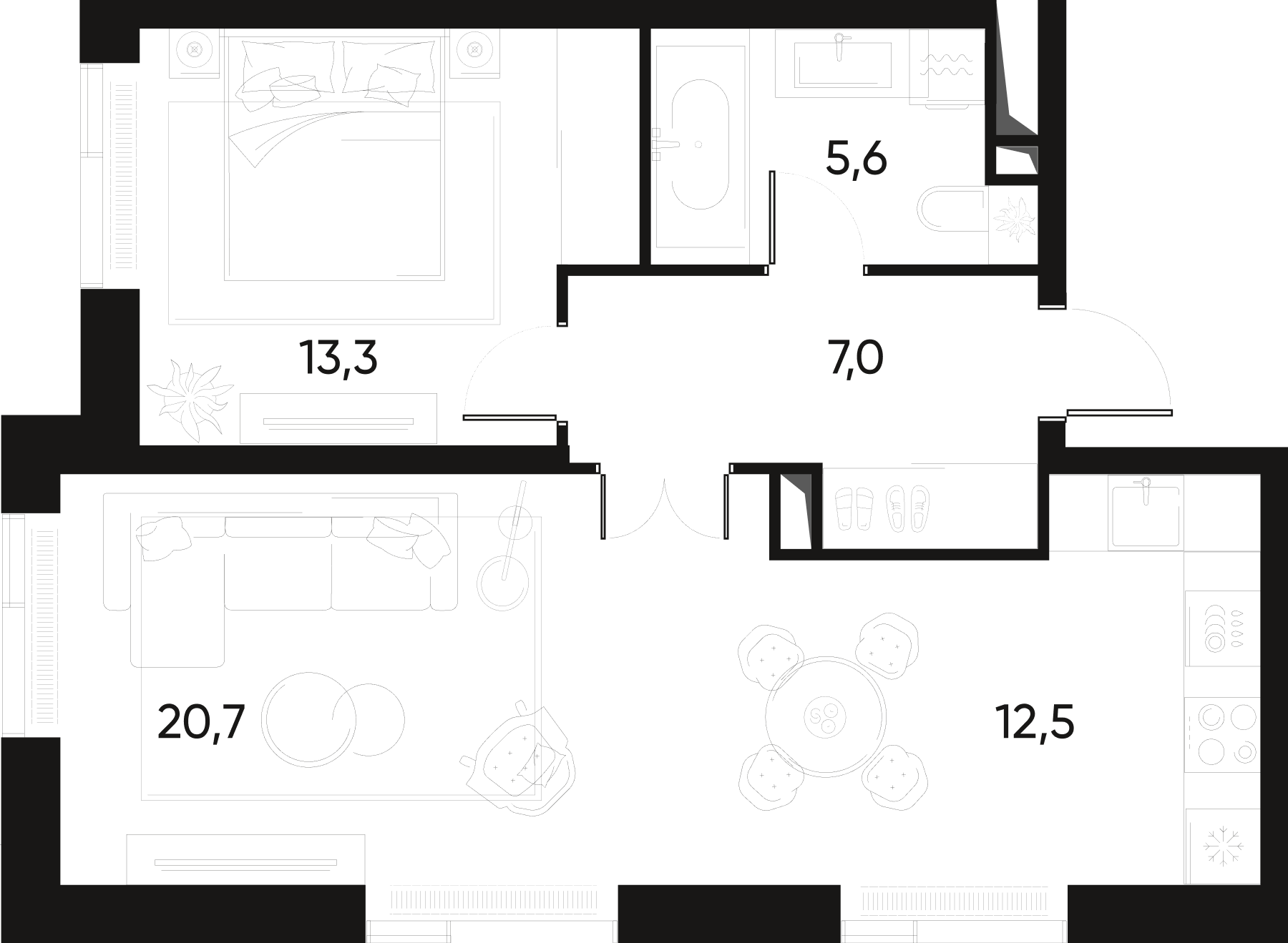 2-комн., 59.4 м², 22/22 этаж, ЖК «ПРАЙД»