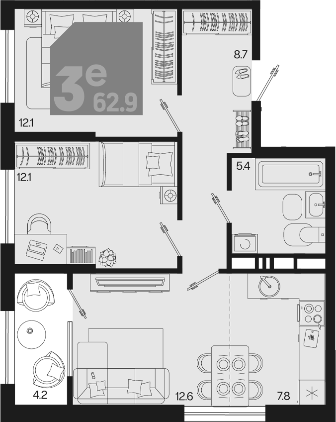 3-комн. квартира, 58.7 м² в ЖК Первое место — фото 2