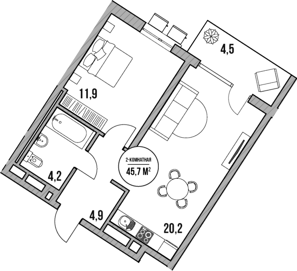2-комн. квартира, 41.2 м² в ЖК МореТут — фото 2