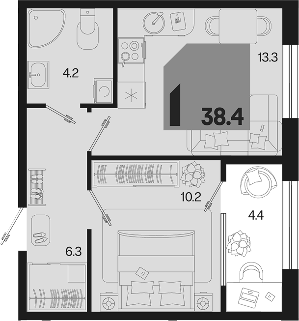 1-комн. квартира, 34 м² в ЖК Первое место — фото 2