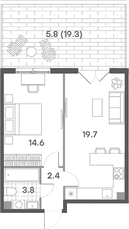 2-комн., 40.5 м², 2/23 этаж, ЖК «ПаркСайд»