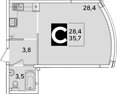 Студия квартира, 35.7 м² в ЖК Самолет — фото 2
