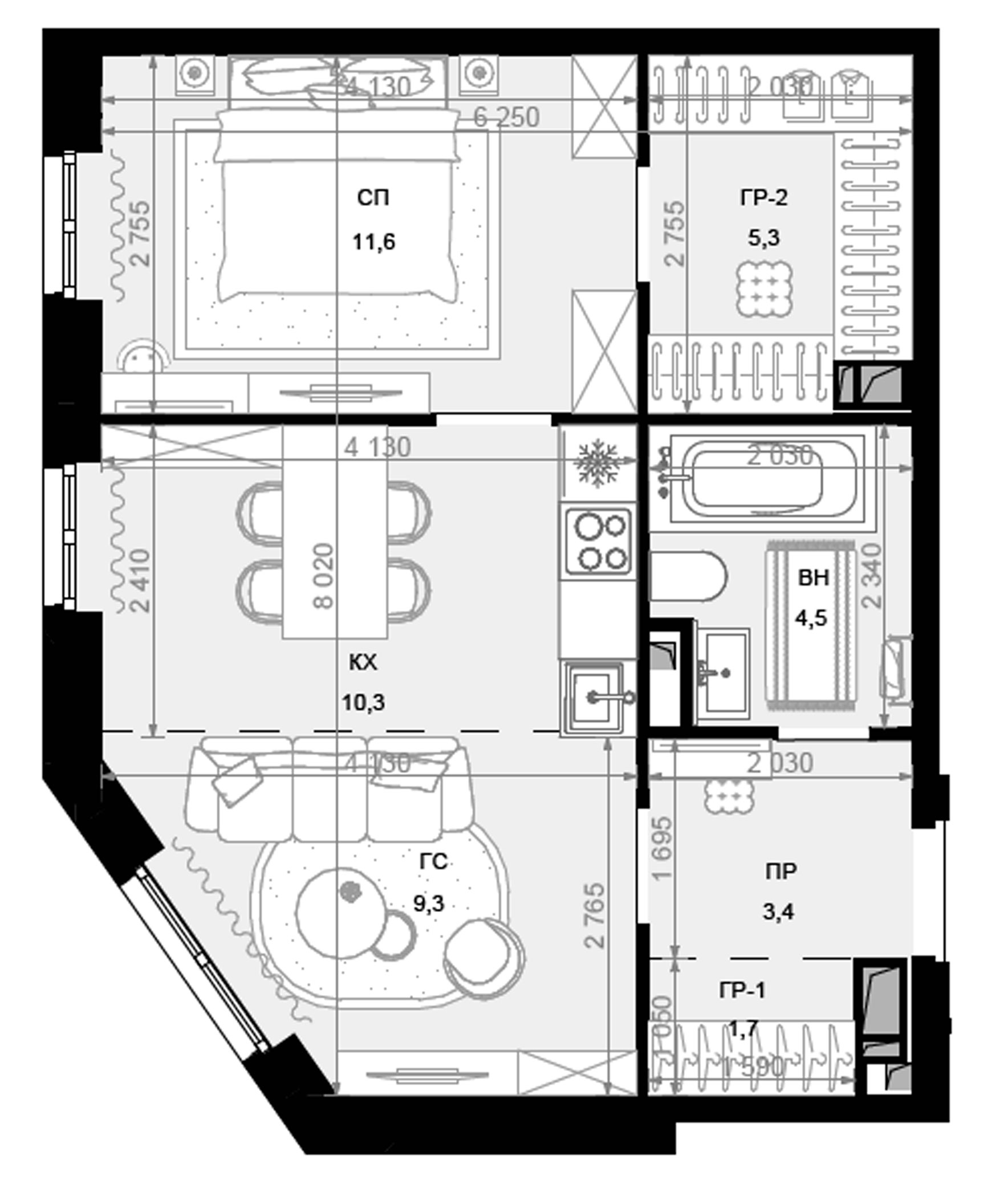 2-комн., 46.1 м², 19/21 этаж, ЖК «Новая Звезда»