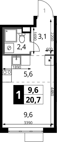 Студия, 20.7 м², 16/17 этаж, ЖК «1-й Химкинский»