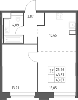 2-комн., 43.87 м², 1/14 этаж, ЖК «Верейская 41»