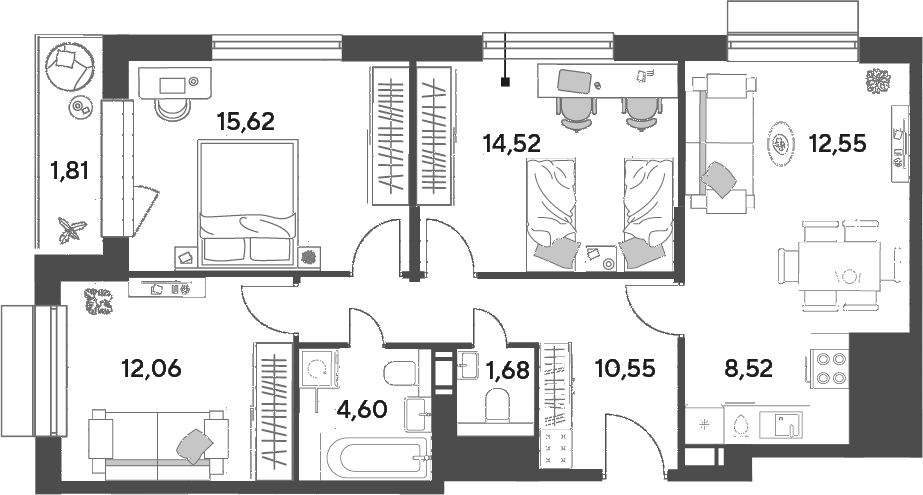 4+ комнаты, 80.1 м², 3/15 этаж, ЖК «Публицист»