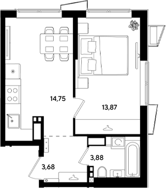 2-комн., 36.18 м², 18/18 этаж, ЖК «Парк Победы 3»
