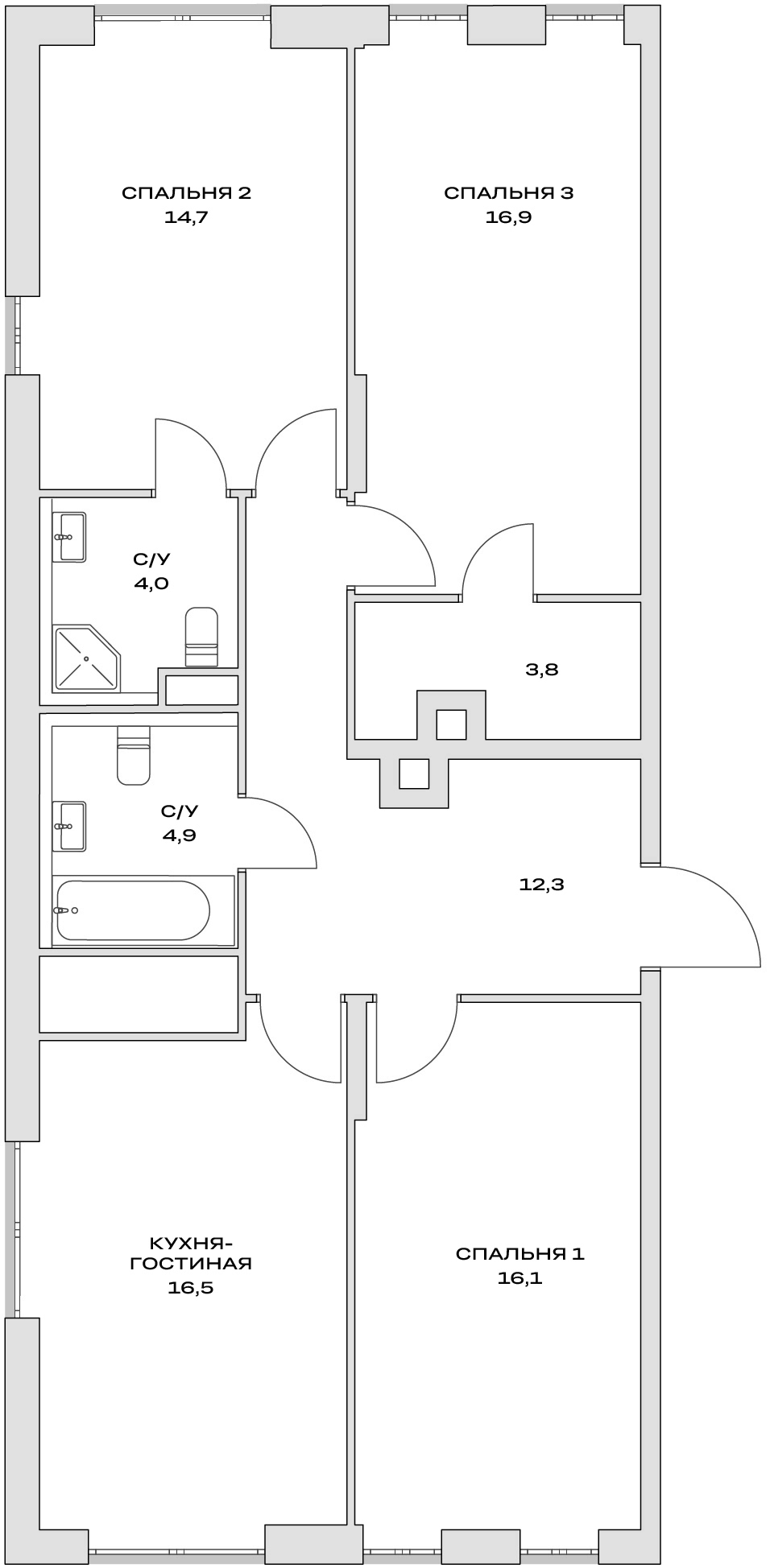 4+ комнаты, 88.1 м², 3/16 этаж, ЖК «Детали»