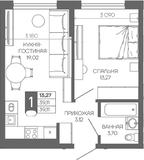 1-комн. квартира, 39.11 м² в ЖК Иначе в Молодежном — фото 2