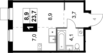 Студия, 23.7 м², 3/8 этаж, ЖК «1-й Ясеневский»