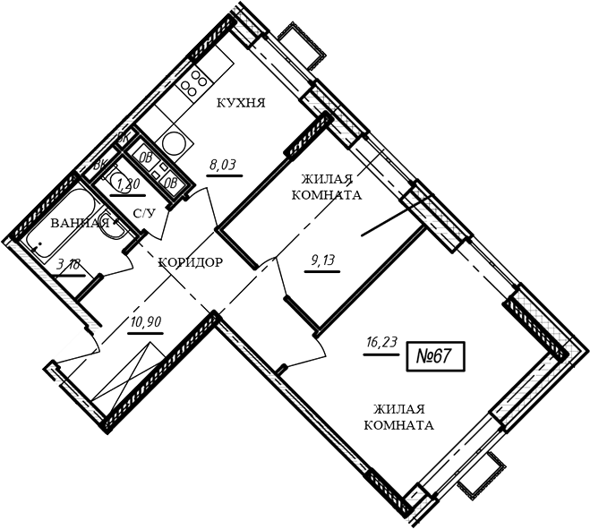 2-комн., 48.7 м², 15/16 этаж, ЖК «Краснофлотский»