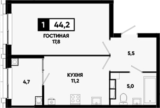 1-комн., 39.5 м², 3/24 этаж, ЖК «Основа. ГК ЮгСтройИнвест. Ставропольский край»