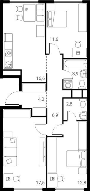 3-комн., 76.1 м², 8/25 этаж, ЖК «Лесная Коллекция»