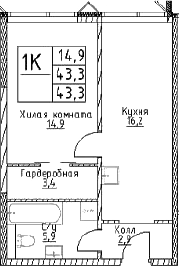 1-комн., 43.3 м², 15/29 этаж, ЖК «Наметкин Тауэр»