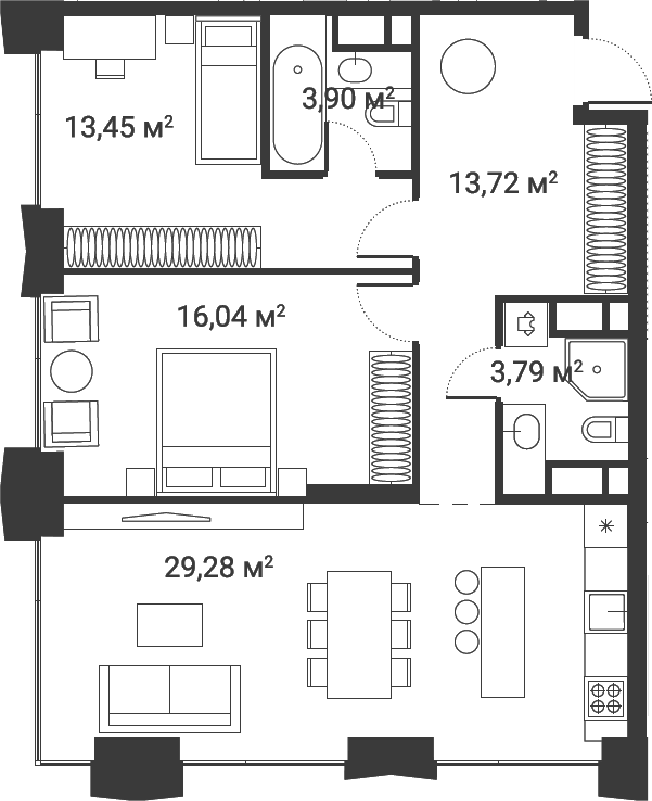 3-комн., 78.4 м², 13/28 этаж, ЖК «Первый Нагатинский»