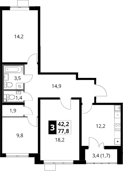 3-комн., 76.1 м², 25/25 этаж, ЖК «1-й Южный»